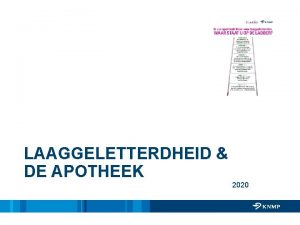 LAAGGELETTERDHEID DE APOTHEEK 2020 Inhoud 1 Laaggeletterdheid definitie