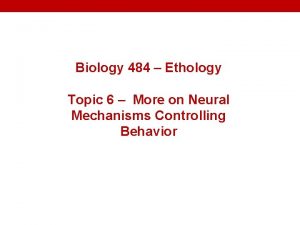Biology 484 Ethology Topic 6 More on Neural
