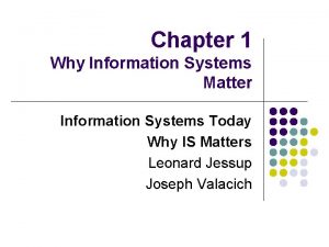 Chapter 1 Why Information Systems Matter Information Systems