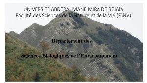 UNIVERSITE ABDERAHMANE MIRA DE BEJAIA Facult des Sciences