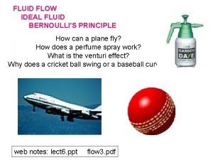 FLUID FLOW IDEAL FLUID BERNOULLIS PRINCIPLE How can