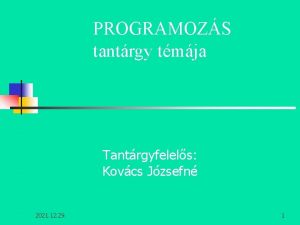 PROGRAMOZS tantrgy tmja Tantrgyfelels Kovcs Jzsefn 2021 12