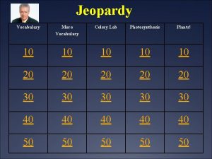 Jeopardy Vocabulary More Vocabulary Celery Lab Photosynthesis Plants