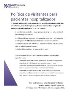 Poltica de visitantes para pacientes hospitalizados La siguiente