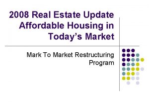 2008 Real Estate Update Affordable Housing in Todays