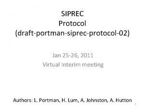 SIPREC Protocol draftportmansiprecprotocol02 Jan 25 26 2011 Virtual