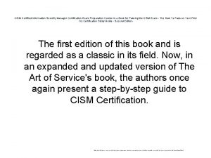CISM Certified Information Security Manager Certification Exam Preparation