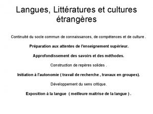 Langues Littratures et cultures trangres Continuit du socle