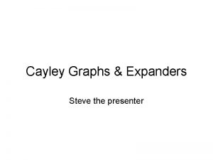 Cayley Graphs Expanders Steve the presenter Some history