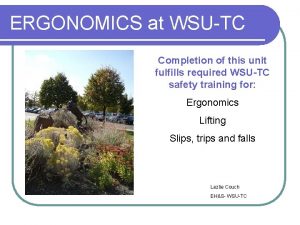 ERGONOMICS at WSUTC Completion of this unit fulfills