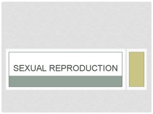 SEXUAL REPRODUCTION SEXUAL REPRODUCTION Recall that sexual reproduction
