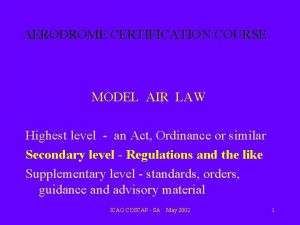AERODROME CERTIFICATION COURSE MODEL AIR LAW Highest level