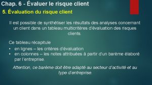 Chap 6 valuer le risque client 5 valuation