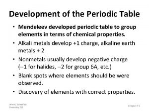 Development of the Periodic Table Mendeleev developed periodic