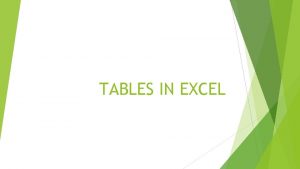 TABLES IN EXCEL Excel tables to the web