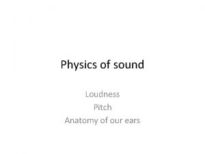Physics of sound Loudness Pitch Anatomy of our