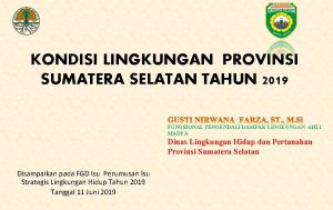 KONDISI LINGKUNGAN PROVINSI SUMATERA SELATAN TAHUN 2019 FUNGSIONAL