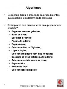 Algoritmos Seqncia finita e ordenada de procedimentos que