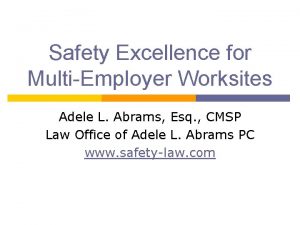 Safety Excellence for MultiEmployer Worksites Adele L Abrams