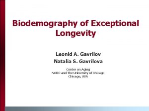 Biodemography of Exceptional Longevity Leonid A Gavrilov Natalia