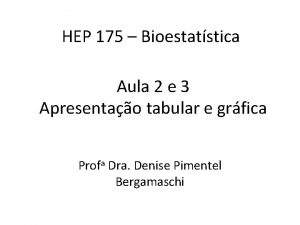 HEP 175 Bioestatstica Aula 2 e 3 Apresentao