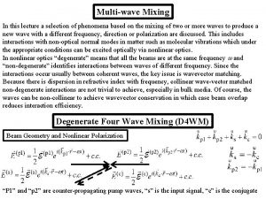 Multiwave Mixing In this lecture a selection of