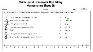 Study Island Homework Due Friday Maintenance Sheet 18