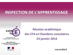 INSPECTION DE LAPPRENTISSAGE Runion acadmique des CFA et