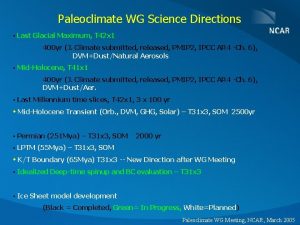 Paleoclimate WG Science Directions Last Glacial Maximum T