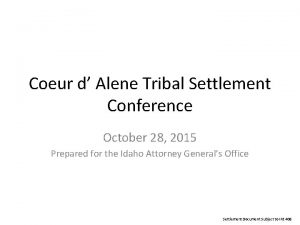 Coeur d Alene Tribal Settlement Conference October 28