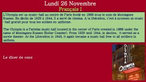 Lundi 26 Novembre Franais I LOlympia est un