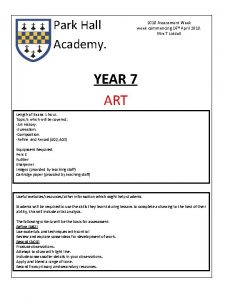 Park Hall Academy 2018 Assessment Week week commencing