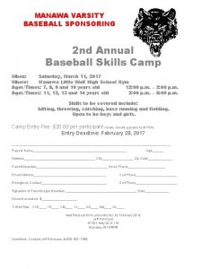 MANAWA VARSITY BASEBALL SPONSORING 2 nd Annual Baseball