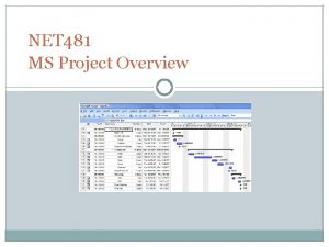 NET 481 MS Project Overview Outline Introduction to