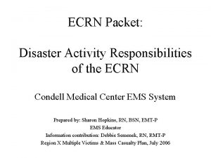 ECRN Packet Disaster Activity Responsibilities of the ECRN