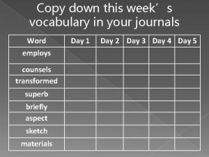 Copy down this weeks vocabulary in your journals