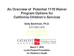 An Overview of Potential 1115 Waiver Program Options