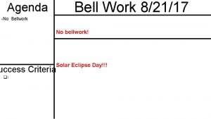 Bell Work 82117 Agenda No Bellwork No bellwork