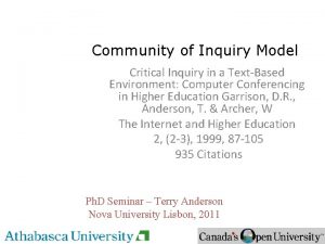 Community of Inquiry Model Critical Inquiry in a