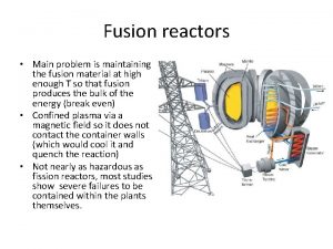 Fusion reactors Main problem is maintaining the fusion