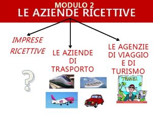 MODULO 2 LE AZIENDE RICETTIVE IMPRESE RICETTIVE LE