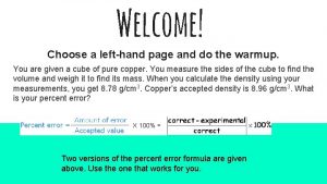 Welcome Choose a lefthand page and do the