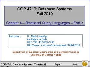 COP 4710 Database Systems Fall 2010 Chapter 4