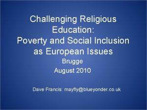 Challenging Religious Education Poverty and Social Inclusion as