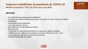 Impactos trabalhistas da pandemia de COVID19 Medida Provisria