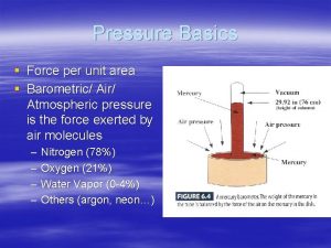 Pressure Basics Force per unit area Barometric Air