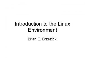 Introduction to the Linux Environment Brian E Brzezicki
