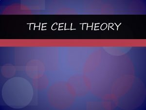 THE CELL THEORY The Cell Theory All living