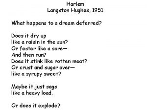 Harlem Langston Hughes 1951 What happens to a