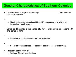 General Characteristics of Southern Colonies Dominated to a